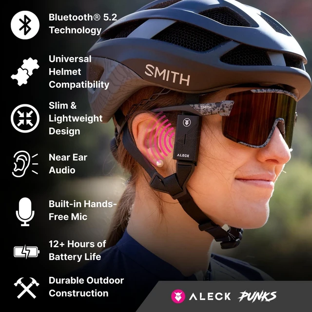 Alt view image 7 of 10 - ALECK Punks Wireless Bluetooth Bike Helmet Speakers - Premium Open Ear Audio, Hands-Free Calls, 2-Button Operation, Fits All Open Face Helmets - Ideal for Bicycling, Climbing, Equestrian, Dirt