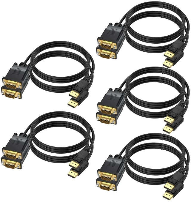 Alt view image 6 of 10 - DisplayPort to VGA Cable 6 FT, 10-Pack Display Port DP to VGA Adapter Cord Male to Male HD Video 1080P for Computer, Monitor, TV, Projector