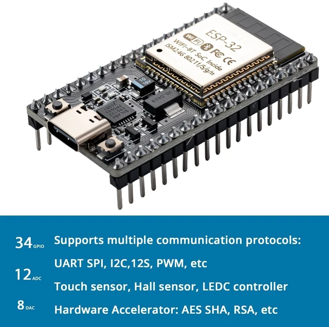 Alt view image 8 of 10 - hiBCTR 12 Packs ESP32-DevKitC-32 Development Board modules(ESP-32D,ESP-32 CP2012 USB C with 38 pins),Supporting STA/AP/STA+AP,with WiFi+Bluetooth Dual-core and Type-C Interface.