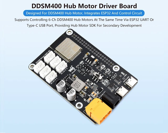 Alt view image 8 of 10 - DDSM400 Hub Motor Driver Board Direct Drive Servo Motor Driver Board, ESP32 and Control Circuit, Controlling 6-CH DDSM400 Hub Motors at The Same Time via, Compatible with Raspberry Pi 5/4B