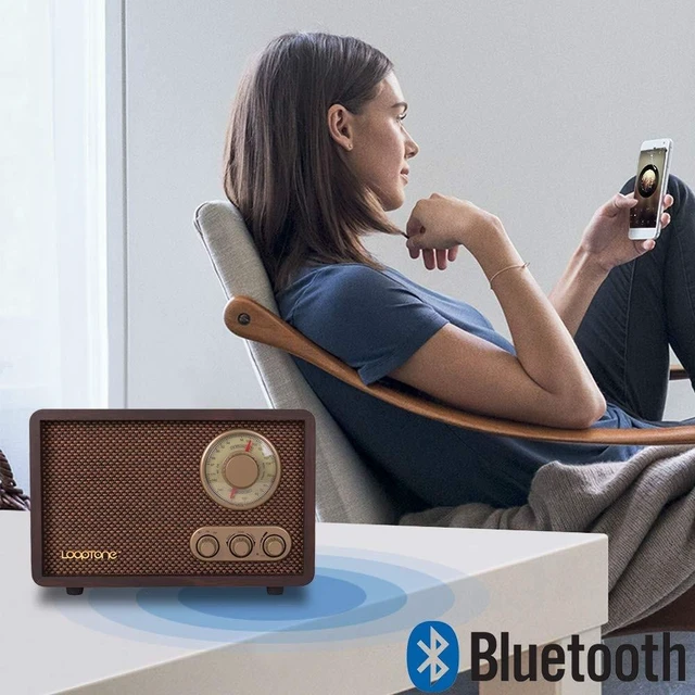 Alt view image 7 of 10 - LoopTone FM AM Radio Retro Wood Radio with Bluetooth Play Mp3 and Antenna Built in Speaker for Kitchen Living Room Coffee