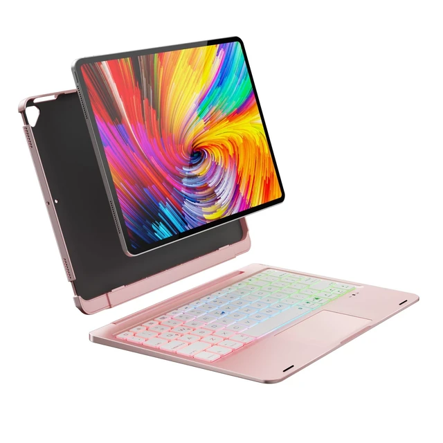 Alt view image 6 of 10 - doqo iPad pro 10.5 Keyboard Case, iPad Air 3rd Gen case with Keyboard,Detachable 360 Protective case with 7 Colors Backlight, Bluetooth Keyboard with Touchpad for ipad air 3 and iPad Pro 10.5 Pink
