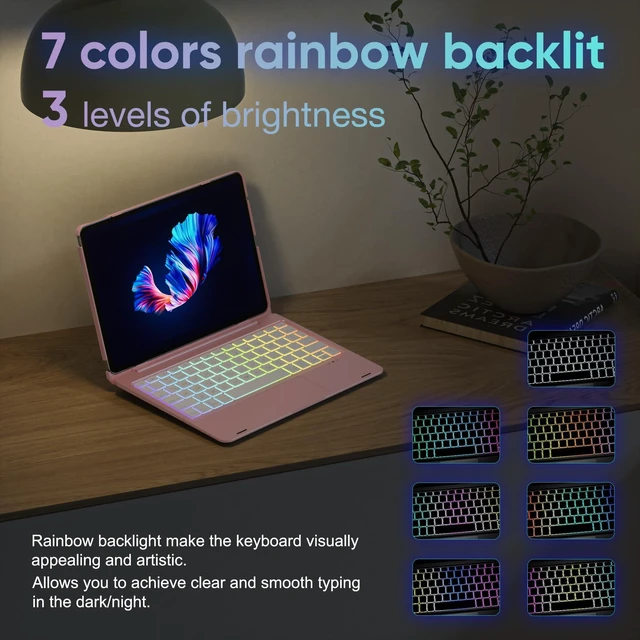 Alt view image 8 of 10 - doqo iPad pro 10.5 Keyboard Case, iPad Air 3rd Gen case with Keyboard,Detachable 360 Protective case with 7 Colors Backlight, Bluetooth Keyboard with Touchpad for ipad air 3 and iPad Pro 10.5 Pink