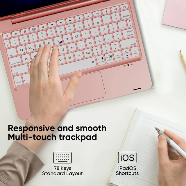 Alt view image 7 of 10 - doqo iPad pro 10.5 Keyboard Case, iPad Air 3rd Gen case with Keyboard,Detachable 360 Protective case with 7 Colors Backlight, Bluetooth Keyboard with Touchpad for ipad air 3 and iPad Pro 10.5 Pink