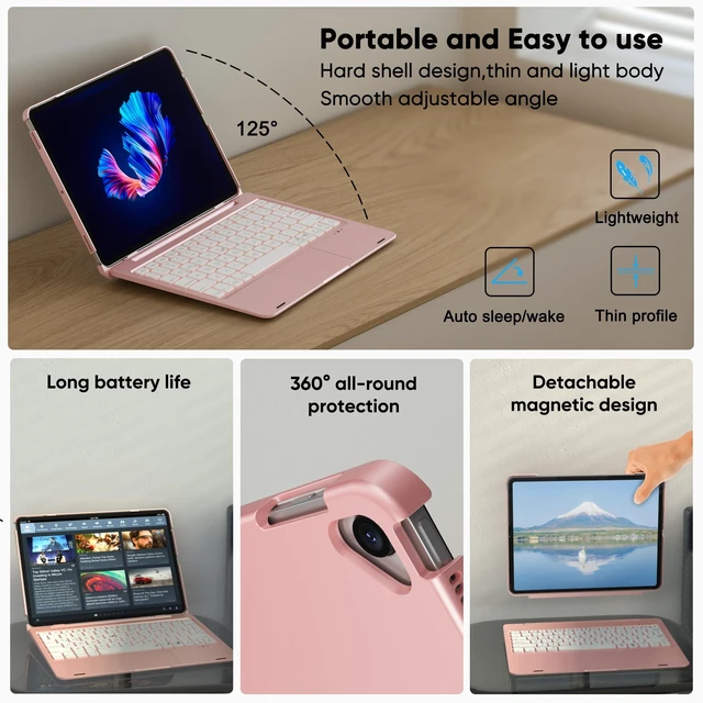 Alt view image 10 of 10 - doqo iPad pro 10.5 Keyboard Case, iPad Air 3rd Gen case with Keyboard,Detachable 360 Protective case with 7 Colors Backlight, Bluetooth Keyboard with Touchpad for ipad air 3 and iPad Pro 10.5 Pink