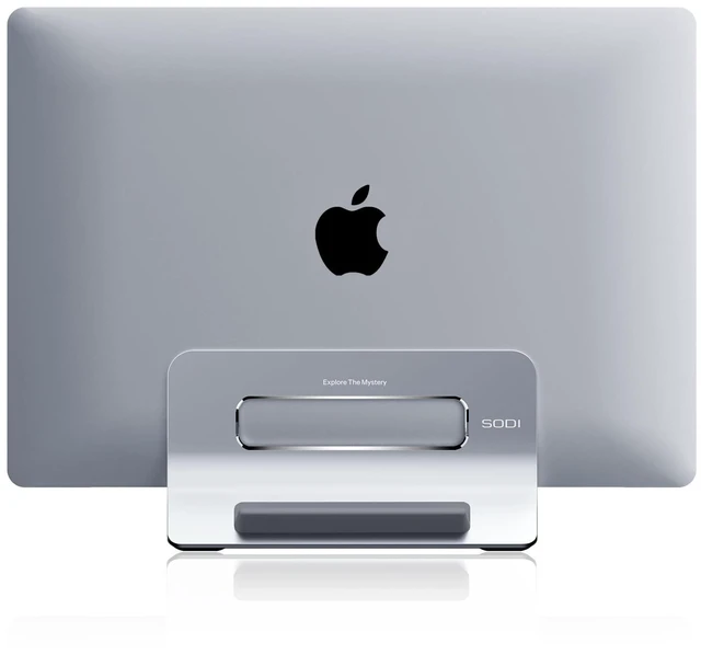 Alt view image 6 of 10 - SODI Vertical Laptop Stand for Desk, Gravity Auto Lock Vertical MacBook Stand, Aluminum Laptop Vertical Dock Stand Holder Compatible with MacBook Pro, MacBook Air, Silver