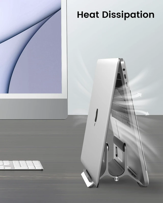 Alt view image 10 of 10 - SODI Vertical Laptop Stand for Desk, Gravity Auto Lock Vertical MacBook Stand, Aluminum Laptop Vertical Dock Stand Holder Compatible with MacBook Pro, MacBook Air, Silver