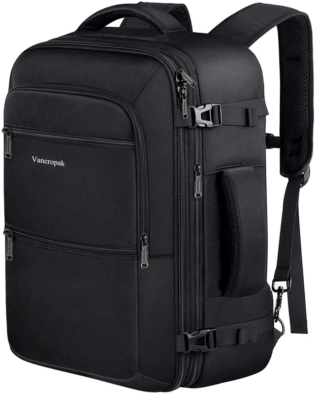Alt view image 6 of 10 - Vancropak Carry On Backpack, 40L Expandable Extra Large Travel Backpack, Flight Approved Water Resistant Luggage Suitcase Daypack, Lightweight College Business Weekender Bag for Men & Women, Black