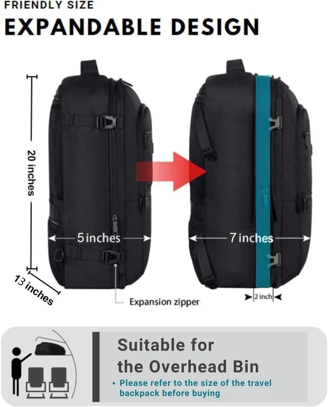 Alt view image 9 of 10 - Vancropak Carry On Backpack, 40L Expandable Extra Large Travel Backpack, Flight Approved Water Resistant Luggage Suitcase Daypack, Lightweight College Business Weekender Bag for Men & Women, Black
