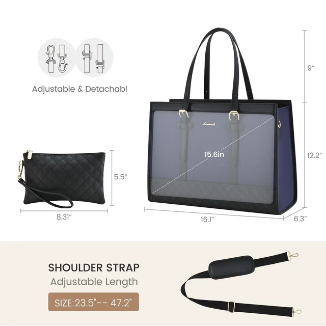 Alt view image 8 of 10 - LOVEVOOK Laptop Bag for Women 15.6 inch Canvas Laptop Tote Bag, Large Capacity Work Bags with Clutch Purse, Computer Bags Office Business Briefcase, Casual Handbag for Travel College Teacher
