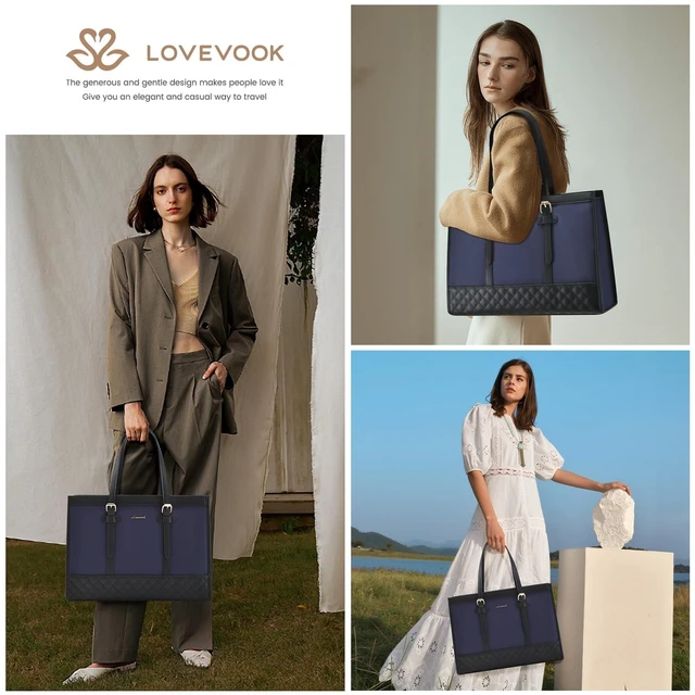 Alt view image 7 of 10 - LOVEVOOK Laptop Bag for Women 15.6 inch Canvas Laptop Tote Bag, Large Capacity Work Bags with Clutch Purse, Computer Bags Office Business Briefcase, Casual Handbag for Travel College Teacher