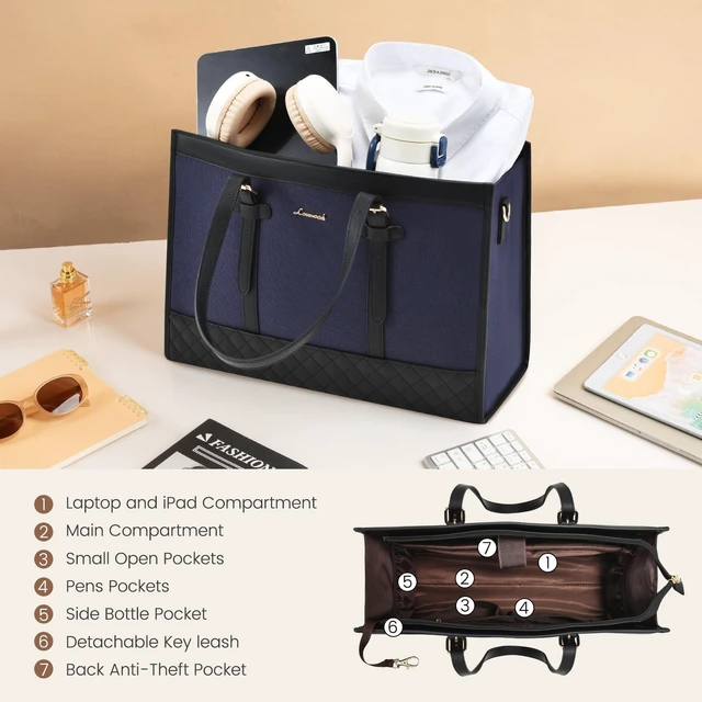 Alt view image 9 of 10 - LOVEVOOK Laptop Bag for Women 15.6 inch Canvas Laptop Tote Bag, Large Capacity Work Bags with Clutch Purse, Computer Bags Office Business Briefcase, Casual Handbag for Travel College Teacher
