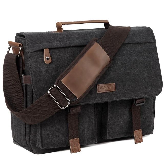 Alt view image 6 of 10 - VASCHY Messenger Bag for Men, Water Resistant Canvas 14inch Laptop Shoulder Commuter Bag for Men and Women Dark Gray