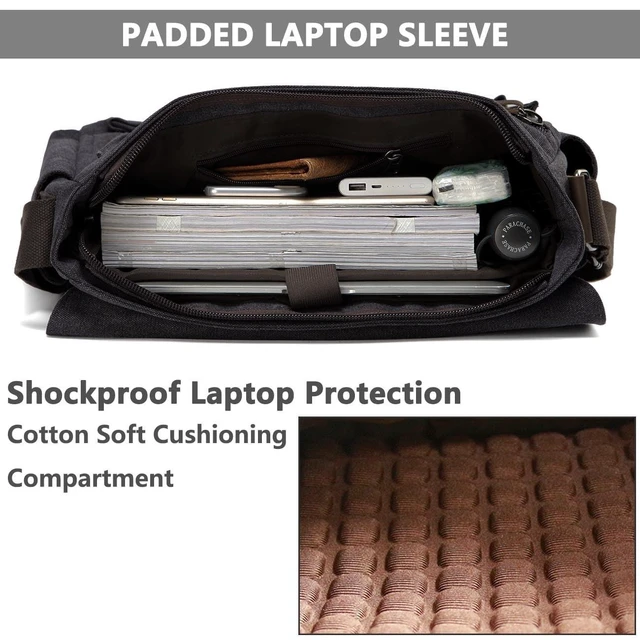 Alt view image 7 of 10 - VASCHY Messenger Bag for Men, Water Resistant Canvas 14inch Laptop Shoulder Commuter Bag for Men and Women Dark Gray