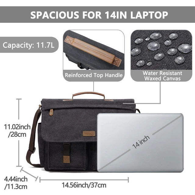 Alt view image 8 of 10 - VASCHY Messenger Bag for Men, Water Resistant Canvas 14inch Laptop Shoulder Commuter Bag for Men and Women Dark Gray