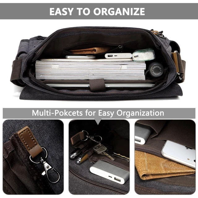 Alt view image 9 of 10 - VASCHY Messenger Bag for Men, Water Resistant Canvas 14inch Laptop Shoulder Commuter Bag for Men and Women Dark Gray