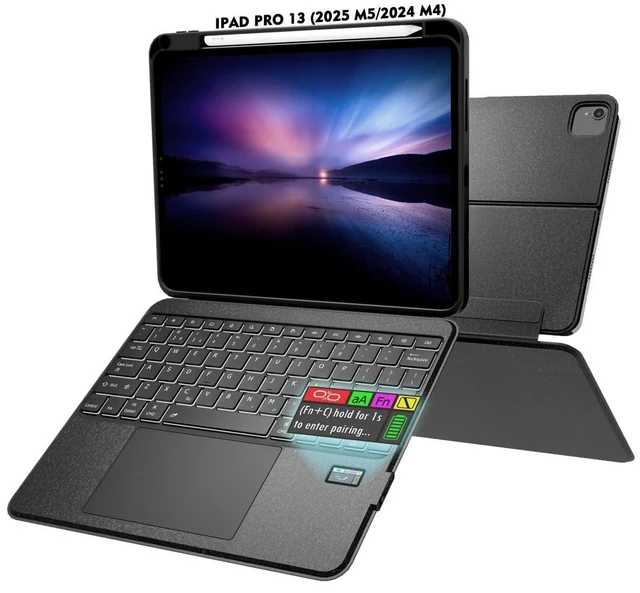 Alt view image 6 of 10 - Doohoeek Keyboard Folio w/Screen for iPad Pro 13 inch (M5/M4, 2025/2024), Magnetic Detachable Keybaord with Case & Trackpaf & Backlit & 160 Kickstand & Pen Slot, Keyboard for iPad Pro 13"