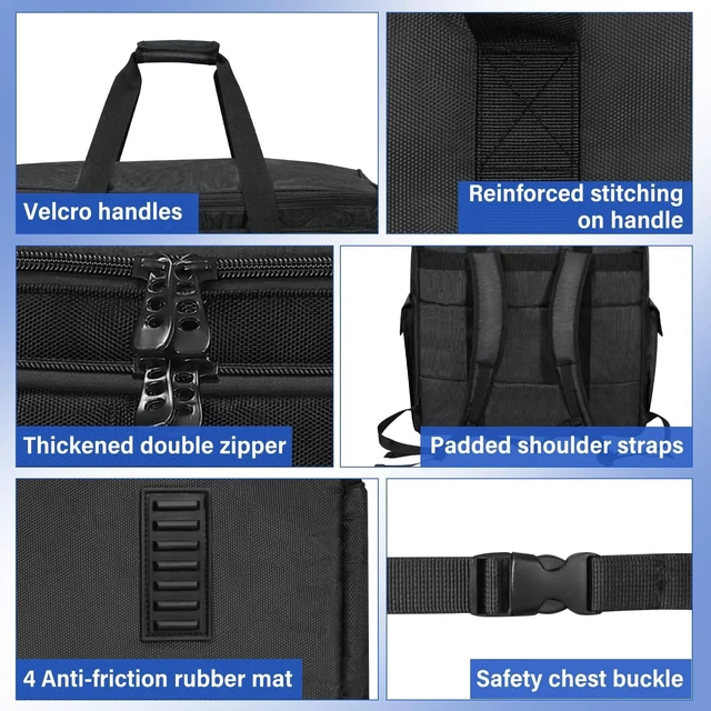 Alt view image 8 of 10 - XIDIHF Double-Layer Desktop PC Tower Carrying Case, Travel Storage Bag for Computer Chassis, Keyboard, Mouse, Cables, and Accessories, Bag Only, Black