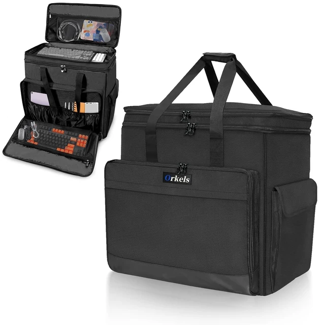 Alt view image 6 of 10 - XIDIHF Double-Layer Desktop PC Tower Carrying Case, Travel Storage Bag for Computer Chassis, Keyboard, Mouse, Cables, and Accessories, Bag Only, Black