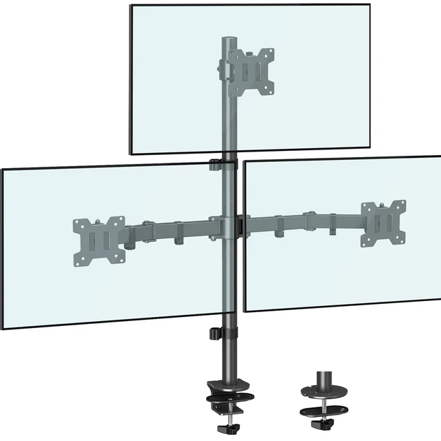 Alt view image 6 of 10 - MOUNTUP Triple Monitor Stand, Height Adjustable Monitor Desk Mount Fit for 17 to 32 Inch Computer Screens, Stacked Monitors Arm for 3 Monitors, with C-Clamp and Grommet Base, up to 17.6lbs per Arm