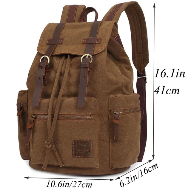 Alt view image 9 of 10 - YOUNXSL Canvas Vintage Backpack PU Leather Casual Bookbag Men Women Laptop Travel Rucksack Green