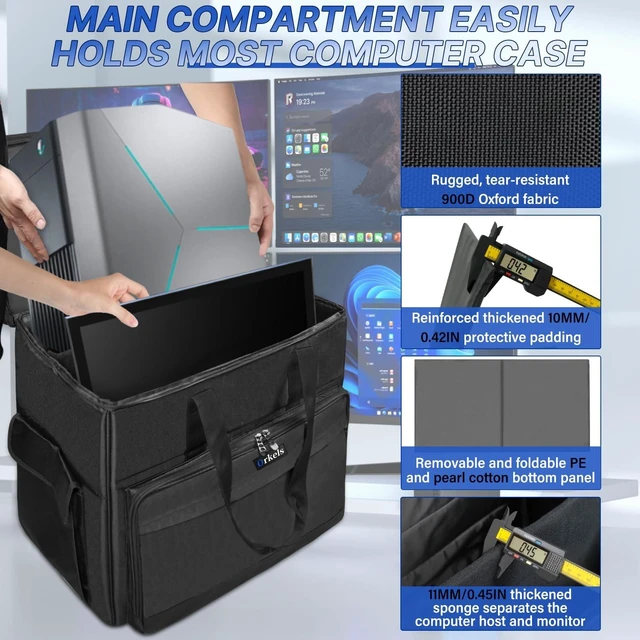 Alt view image 9 of 10 - XIDIHF Double-Layer Desktop PC Tower Carrying Case, Travel Storage Bag for Computer Chassis, Keyboard, Mouse, Cables, and Accessories, Bag Only, Black