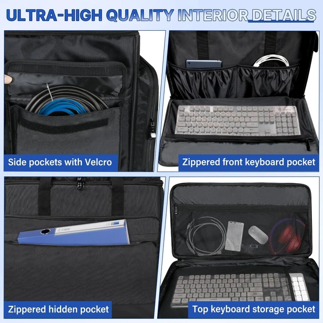 Alt view image 10 of 10 - XIDIHF Double-Layer Desktop PC Tower Carrying Case, Travel Storage Bag for Computer Chassis, Keyboard, Mouse, Cables, and Accessories, Bag Only, Black