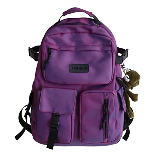 Alt view image 6 of 10 - Casual Large Capacity Student Backpacks Cute Backpack for Back To School Traveling Hiking Teens Girls Aesthetic Backpack (Purple)