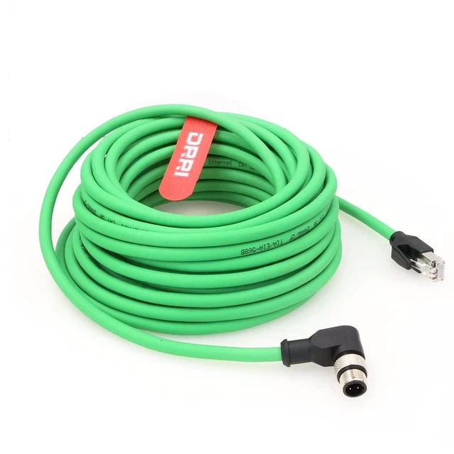 Alt view image 6 of 10 - DRRI Right Angle M12 4pin D-Code Male to RJ45 Waterproof Ethernet Shielded Cat5E Cable for SMC Ex260 to Ethernet IP Automation Network