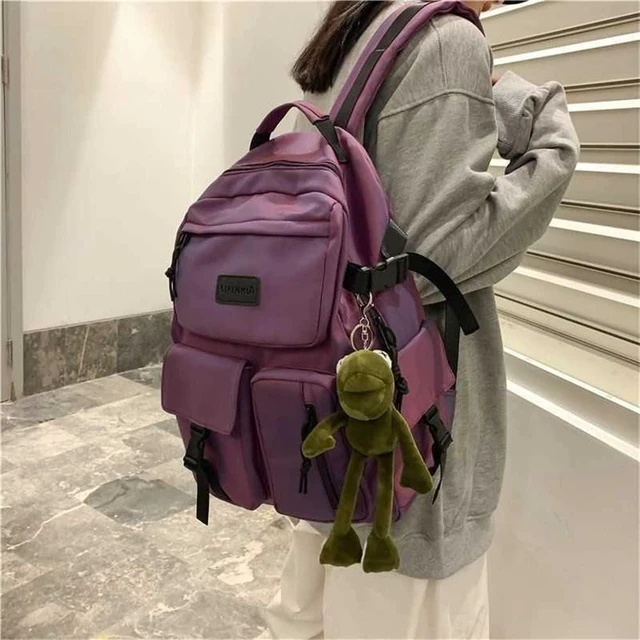 Alt view image 7 of 10 - Casual Large Capacity Student Backpacks Cute Backpack for Back To School Traveling Hiking Teens Girls Aesthetic Backpack (Purple)