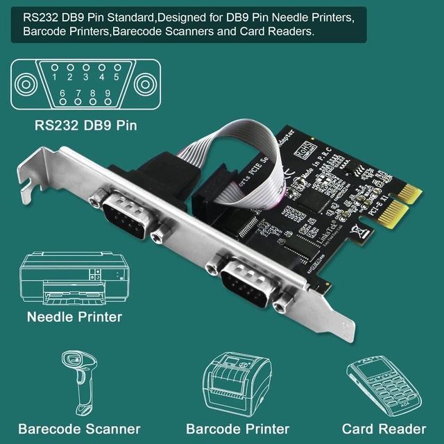 Alt view image 8 of 10 - LinksTek 2-Port PCI Express RS-232 DB9 Serial Port Card for Windows XP, Vista,7, 8.x, 10, 11 32/64bit and Linux PCs, PCIE RS232 Card, PCIE Serial DB9 Port Card (PCIE-SE2)