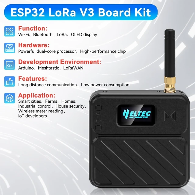 Alt view image 7 of 10 - Meshnology 2 Set ESP32 LoRa V3 Development Board with 915MHz Antenna + 1100mAh Battery + Meshtastic Case, ESP32-S3 SX1262 Integrated WiFi Bluetooth OLED Display for Arduino LoRaWAN (N32 Plus, Black)