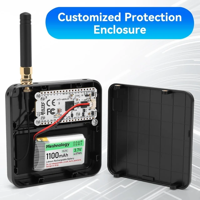 Alt view image 9 of 10 - Meshnology 2 Set ESP32 LoRa V3 Development Board with 915MHz Antenna + 1100mAh Battery + Meshtastic Case, ESP32-S3 SX1262 Integrated WiFi Bluetooth OLED Display for Arduino LoRaWAN (N32 Plus, Black)