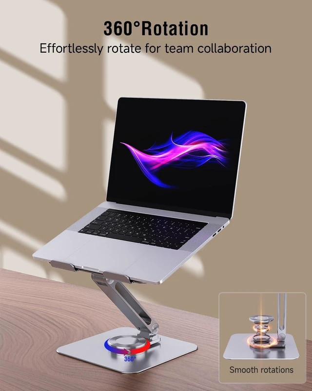 Alt view image 7 of 10 - SENZANS Adjustable Laptop Stand for Desk, 360 Rotating Base Portable Laptop Stand, Aluminum Alloy Foldable Computer Printer Riser Holder for Office Home Fits MacBook Air Pro, HP (10-17.3'') - Silver