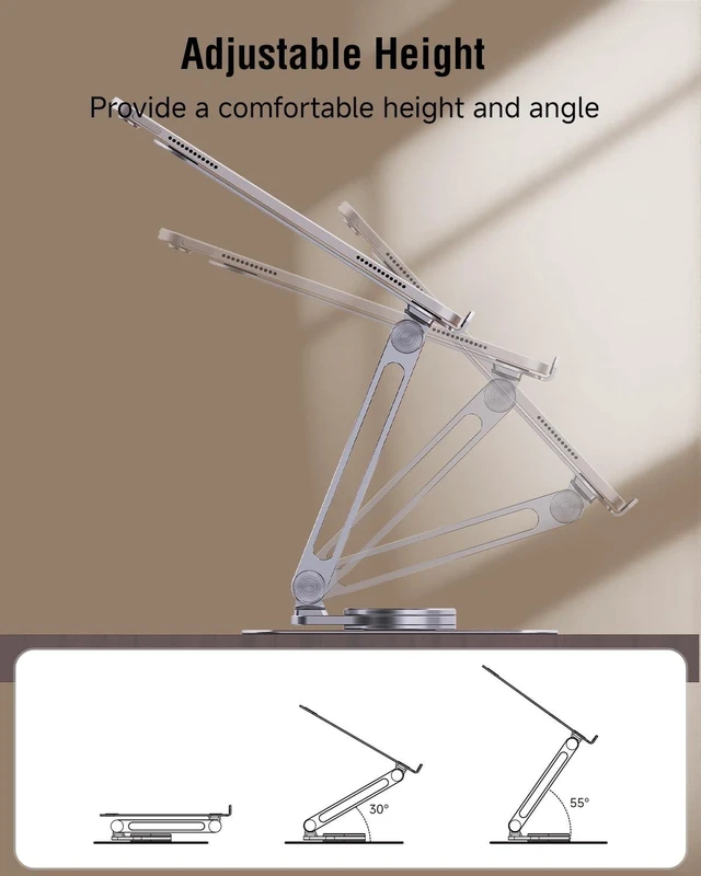 Alt view image 8 of 10 - SENZANS Adjustable Laptop Stand for Desk, 360 Rotating Base Portable Laptop Stand, Aluminum Alloy Foldable Computer Printer Riser Holder for Office Home Fits MacBook Air Pro, HP (10-17.3'') - Silver