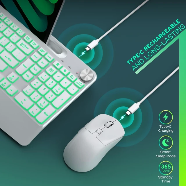 Alt view image 10 of 10 - GAMCATZ Wireless Keyboard and Mouse Backlits - Full-Sized Ergonomic Lighted Keyboard with Wrist Rest, Phone Holder,2.4GHz Rechargeable Silent Keyboard Mouse Combo for Computer, Laptop, PC, Mac -White