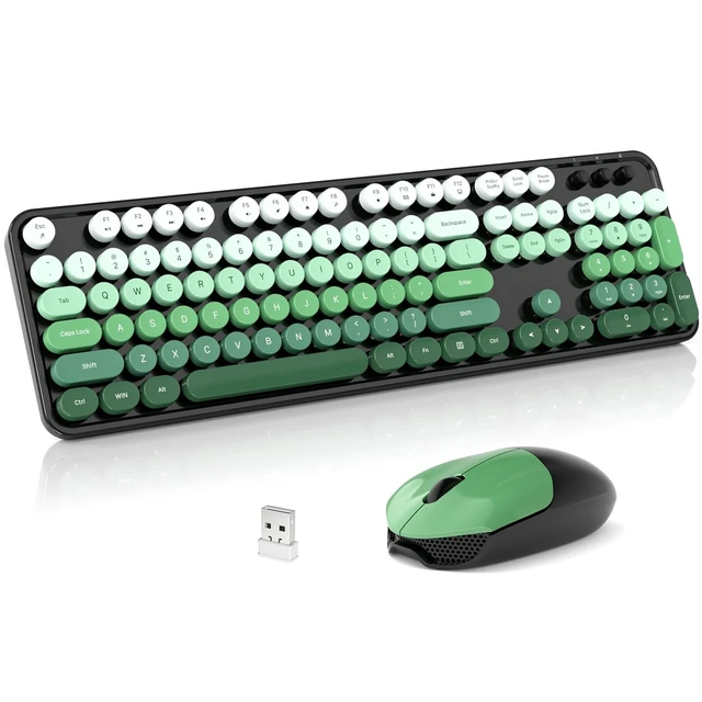 Alt view image 6 of 10 - SQMD Wireless Keyboard and Mouse Combo, 2.4GHz Retro Full-Size Typewriter Keyboard with Number Pad and Wireless Mouse for PC/Laptop/Desktop/Windows (Black Green)