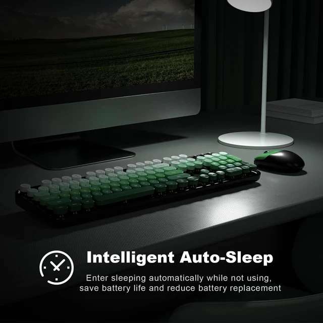 Alt view image 9 of 10 - SQMD Wireless Keyboard and Mouse Combo, 2.4GHz Retro Full-Size Typewriter Keyboard with Number Pad and Wireless Mouse for PC/Laptop/Desktop/Windows (Black Green)