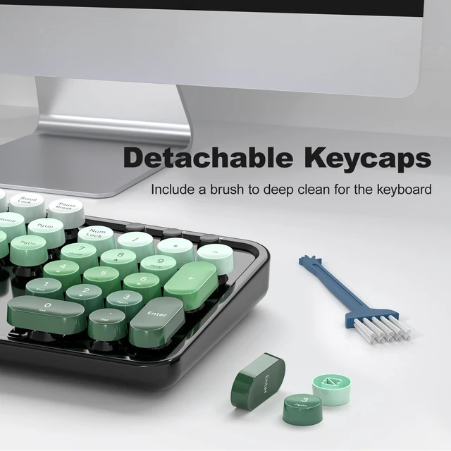 Alt view image 10 of 10 - SQMD Wireless Keyboard and Mouse Combo, 2.4GHz Retro Full-Size Typewriter Keyboard with Number Pad and Wireless Mouse for PC/Laptop/Desktop/Windows (Black Green)