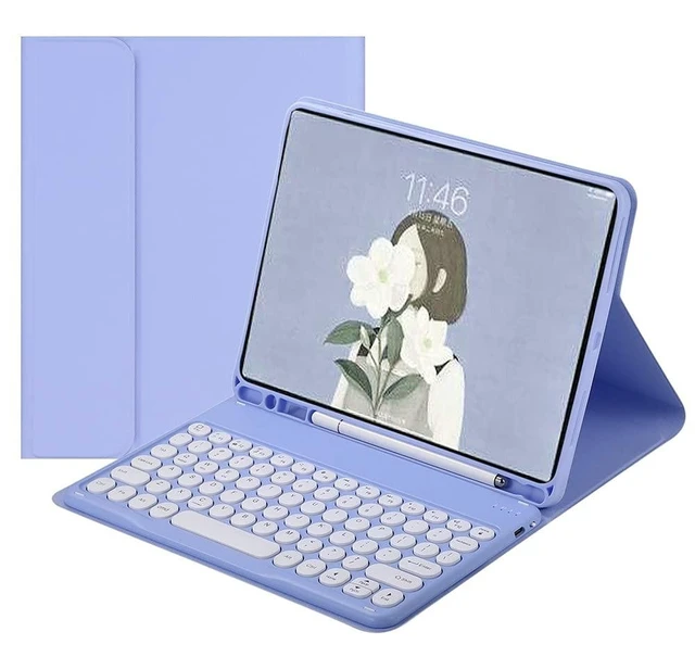 Alt view image 6 of 10 - HENGHUI Keyboard Case for Galaxy Tab S6 Lite 10.4 inch Keyboard Case Cute Round Key Color Keyboard Wireless Detachable BT Keyboard Cover with S Pen Holder (Purple)