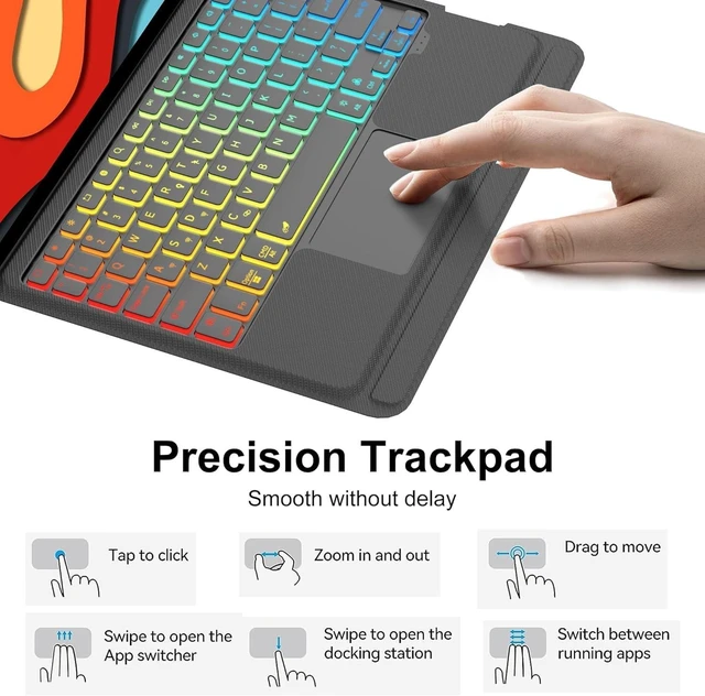 Alt view image 8 of 10 - for iPad Air 11 inch case with Keyboard (M2, 2024), iPad Pro 11 inch (4th/3rd/2nd/1st Gen) & iPad Air 5th/4th Gen 10.9, Built-in Pencil Holder, Trackpad,Rainbow Backlit, Portrait/Landscape Dual Mod
