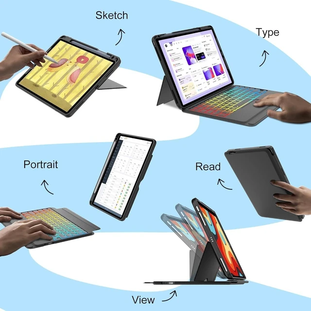 Alt view image 9 of 10 - for iPad Air 11 inch case with Keyboard (M2, 2024), iPad Pro 11 inch (4th/3rd/2nd/1st Gen) & iPad Air 5th/4th Gen 10.9, Built-in Pencil Holder, Trackpad,Rainbow Backlit, Portrait/Landscape Dual Mod
