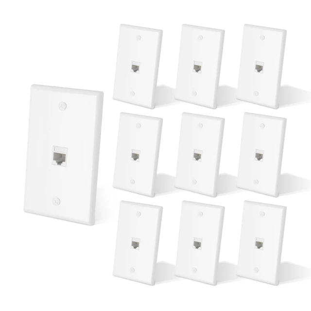 Alt view image 6 of 10 - ZoeRax 10-Pack Ethernet Wall Plate Outlet, Single Gang Matte Keystone Wall Plate with RJ45 Keystone Coupler, White