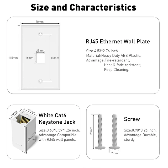 Alt view image 9 of 10 - ZoeRax 10-Pack Ethernet Wall Plate Outlet, Single Gang Matte Keystone Wall Plate with RJ45 Keystone Coupler, White