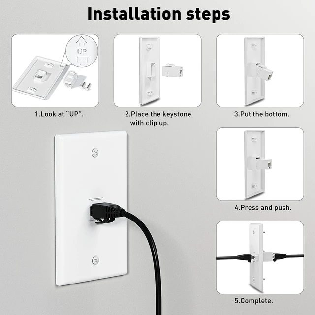 Alt view image 10 of 10 - ZoeRax 10-Pack Ethernet Wall Plate Outlet, Single Gang Matte Keystone Wall Plate with RJ45 Keystone Coupler, White