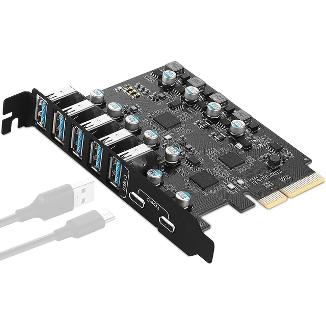 Alt view image 6 of 10 - PCIe to USB 7-Ports (2X USB C - 5 Type A) Expansion Card with 10 Gbps Bandwidth PCI Express Add on Card PC Internal USB3 hub for Windows 10/8/7 and Mac OS 10.8.2 Above