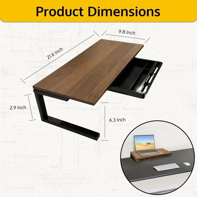 Alt view image 8 of 10 - ThriveHive Ergonomic Clamp-On Laptop and Computer Monitor Riser Stand with Drawer, 21.6 x 9.8 inch - Dark Brown^^Laptop Stand for Desk, Monitor Riser, Desk Organizer, Office Desk Home Workspace
