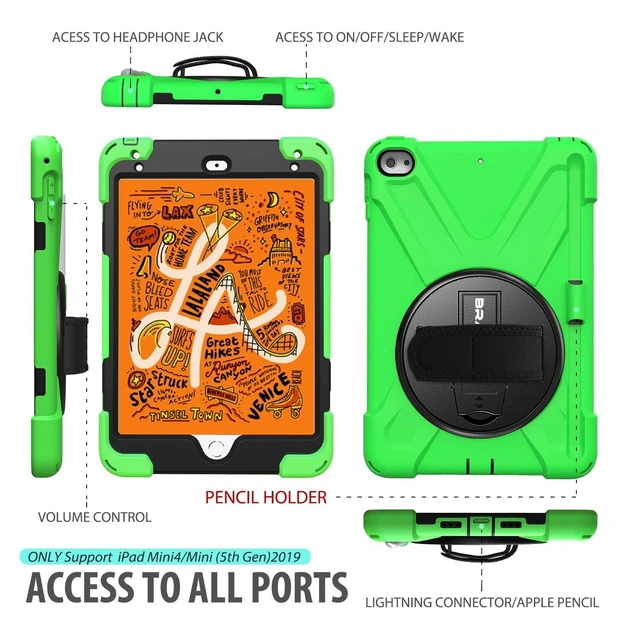 Alt view image 7 of 10 - BRAECN iPad mini 5 Case,iPad mini 4 Case, Heavy Duty Shockproof Protective Rugged Case with Pencil Holder,Hand Strap,Kickstand, Shoulder Strap for iPad mini 5th/4th Generation 7.9 Inch for Kids