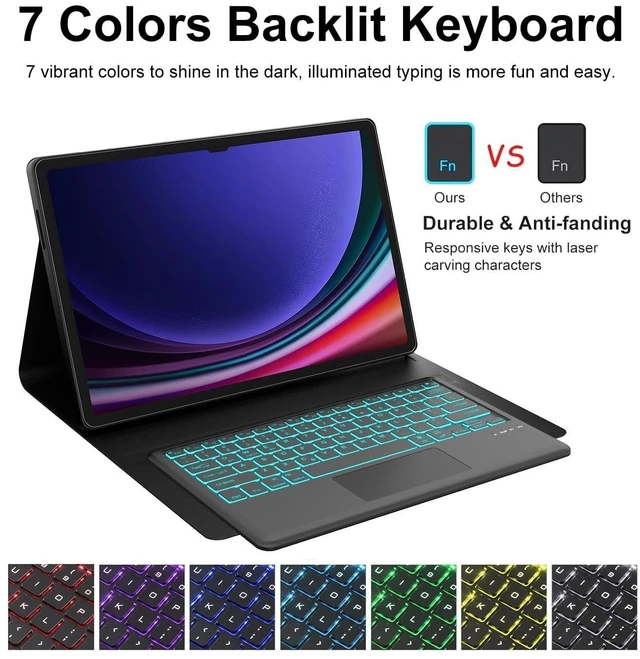 Alt view image 8 of 10 - Touchpad Galaxy Tab S10 Ultra/S9 Ultra/S8 Ultra Keyboard Case - 7 Color Backlit Keyboard Smart Protective Cover with S Pen Holder for Samsung Galaxy Tab S9 Ultra 2023/S8 Ultra 2022 14.6 inch