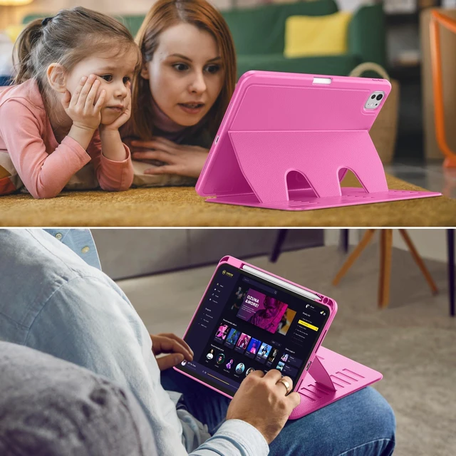 Alt view image 8 of 10 - VIKESI Case for iPad Pro 11 inch (M5/M4) 2025/2024,Multiple Angles Magnetic Stand Cover,Shockproof Back,Pencil Holder,and Auto Sleep/Wake,Rose